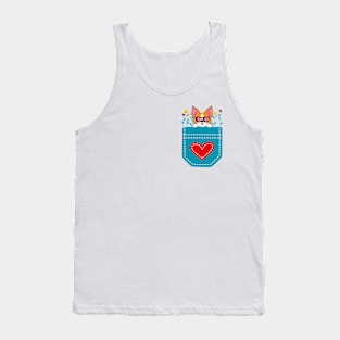 Cute Dog Red Heart Flowers Pocket Tank Top